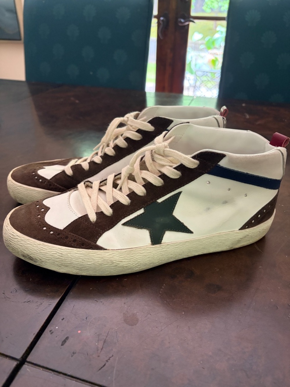 White & Brown Star High-Top Sneakers